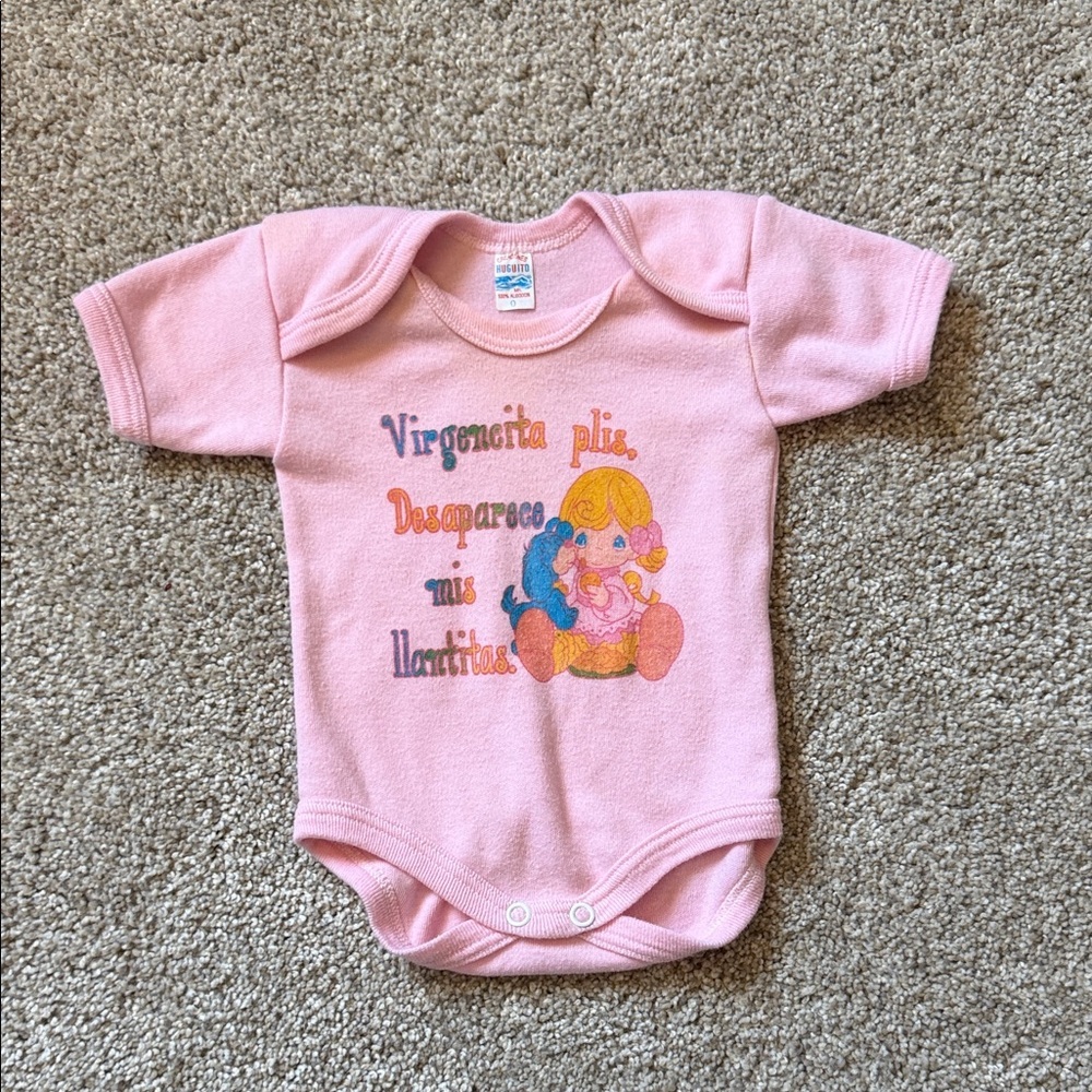 Vintage Pink Precious Moments 80s Baby Girl Onesie Bodysuit Newborn